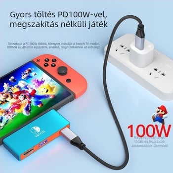 Nintendo Switch USB-C–HDMI kábel – 4K kimenet, 5 Gbps átvitel, külső tápegység, 3‑in‑1 kialakítás, hossz 0,1 m
