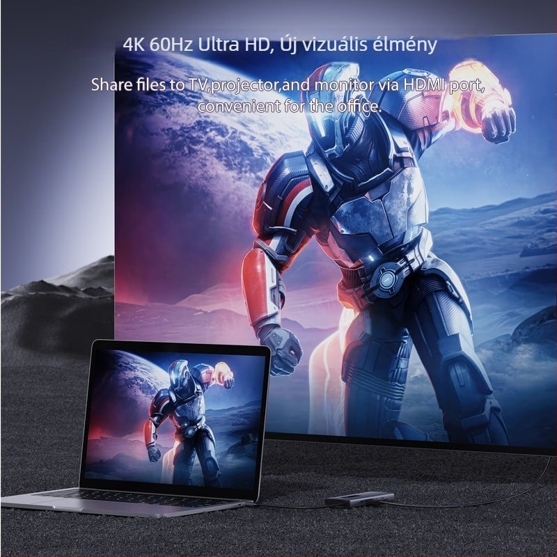 Type-C dokkoló 10 az 1-ben HDMI 4K60, Gigabites Ethernet, USB 3.0, Külső tápegység