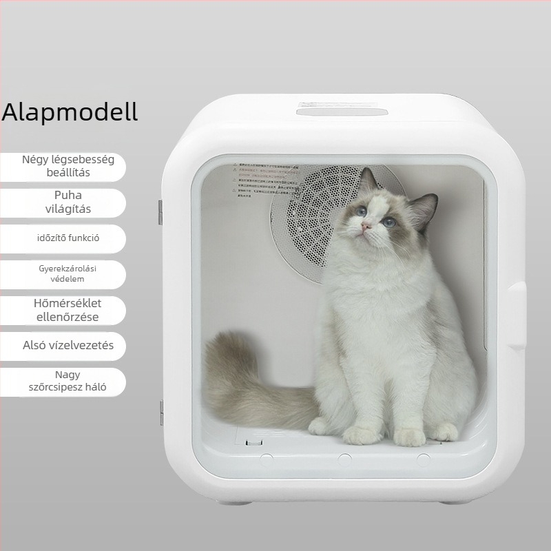 Intelligens háztartási kisállat-szárító macskáknak és kutyáknak, sterilizálási és szárítási funkcióval, Modell ES-HGX24051601, 1000–1199W, 110–220V, 22–39°C, Túlmelegedés elleni védelem