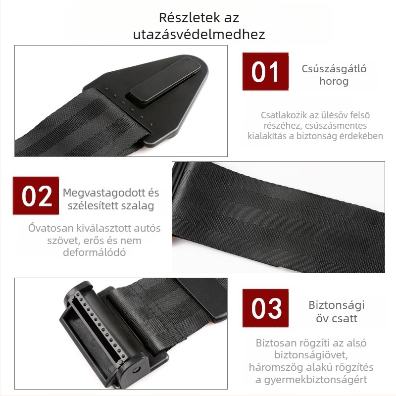 Autóülésbiztonsági öv tartó, praktikus kiegészítő, ABS + webbing, tömeg 0.061 kg, logó nyomtatás OK