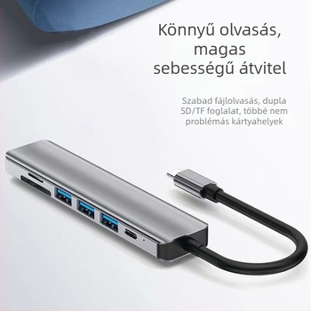 Type-C 7-in-1 dokkoló SD/TF olvasóval és USB 3.0 hubbal, 5 Gbps
