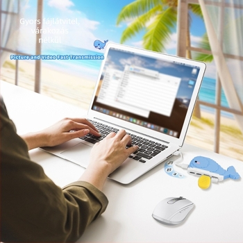 Whale USB 2.0 3-portos hub, asztali dekoráció, 25 cm kábel, USB-ről táplált