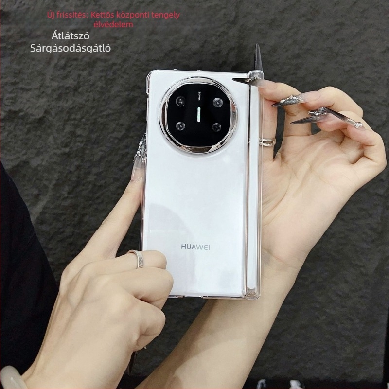 Huawei Mate X6-kompatibilis átlátszó tok Mate X5 kollekciós kiadással, dupla tengelyű mágneses csuklóval, ütésálló PC kemény hátlap
