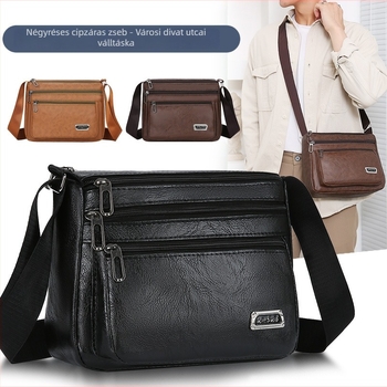 PU bőrből készült férfi válltáska, vízszintes kivitel, crossbody, üzleti utakhoz, cipzár, ID zseb, egy vállpánt