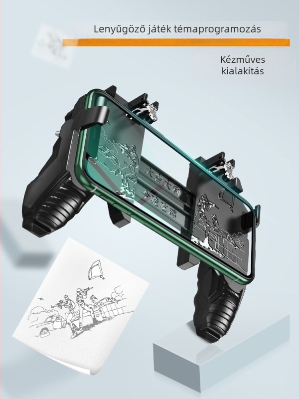 Vezeték nélküli játékkontroller négyujjas kapcsolómechanizmussal és joystickkel, visszacsatolás, ABS+fém, okostelefon és PC-kompatibilis