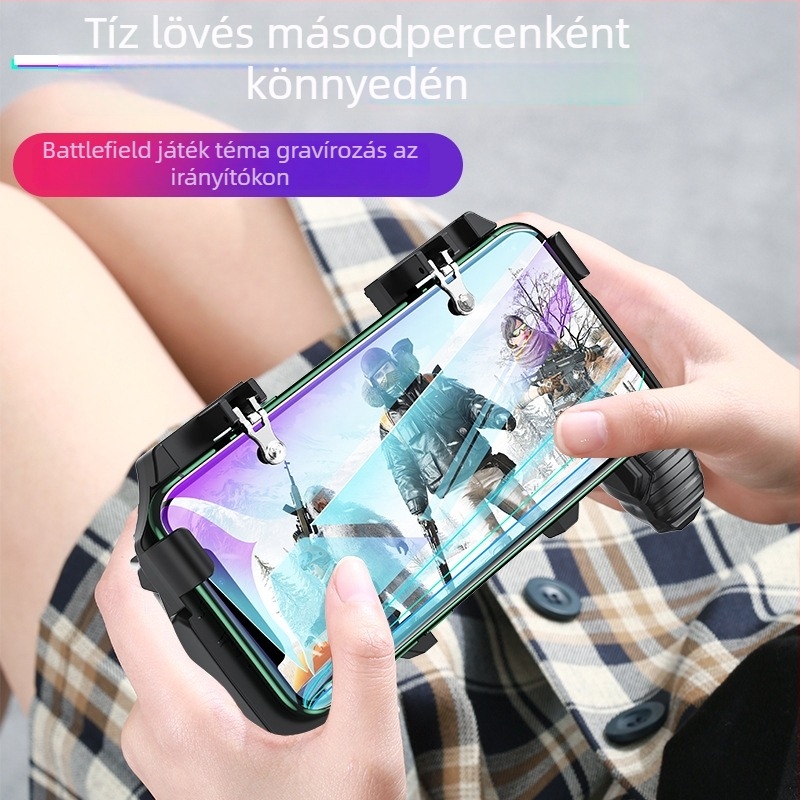 Vezeték nélküli játékkontroller négyujjas kapcsolómechanizmussal és joystickkel, visszacsatolás, ABS+fém, okostelefon és PC-kompatibilis