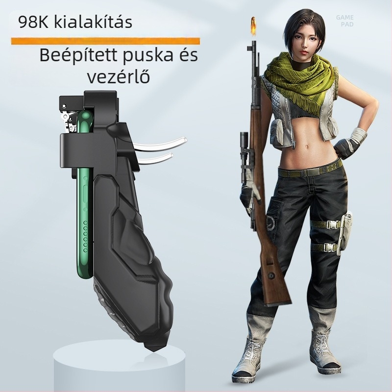 Vezeték nélküli játékkontroller négyujjas kapcsolómechanizmussal és joystickkel, visszacsatolás, ABS+fém, okostelefon és PC-kompatibilis
