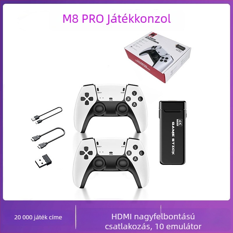 Nosztalgikus játékkonzol vezeték nélküli kétjátékos kontrollerekkel, 64GB/128GB tárhely (20 000/40 000 játék), HDMI kimenet, 1080p emulációs rendszer