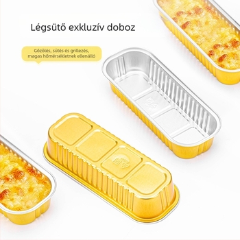 Egyszer használatos alumíniumfóliából készült téglalap alakú sütőedény, vastított, légkeveréshez – Saizhuo márkával; Anyag: alumínium fólia; Csomagolás: 1000 db; Eredet: Guangdong