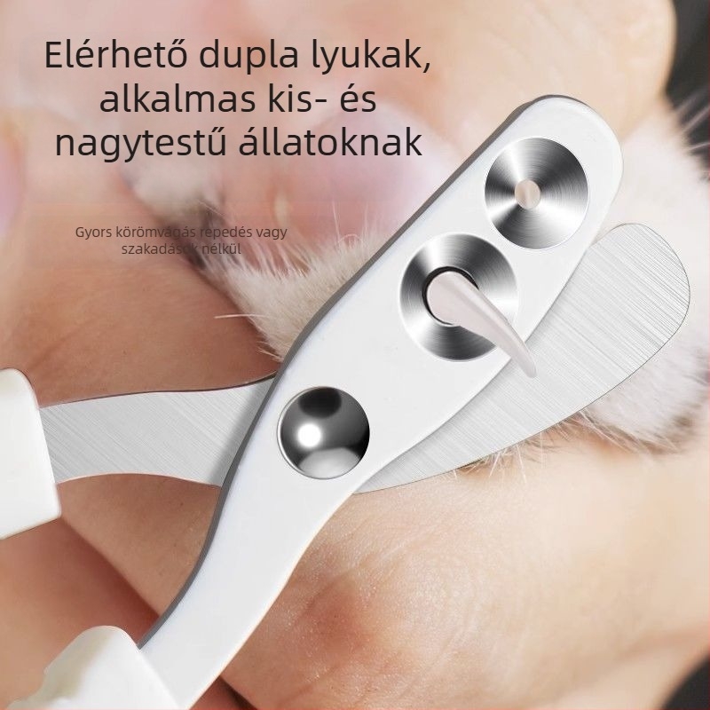 Profesionális kettős lyukú körömvágó olló macskáknak és kutyáknak, kör alakú nyílással