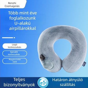Ai reward me Személyre szabott logóval felfújható U- alakú nyakpárna - utazási pihenőpárna, levegővel töltve, kristályos velúr mag, súly alatt 0,5 kg