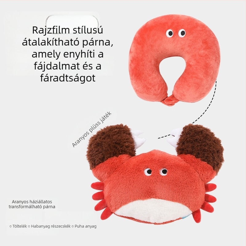 Rák mintázatú U-alakú nyakpárna, kétfunkciós kialakítás, hab részecske töltet, plüss anyag, rajzfilm stílus