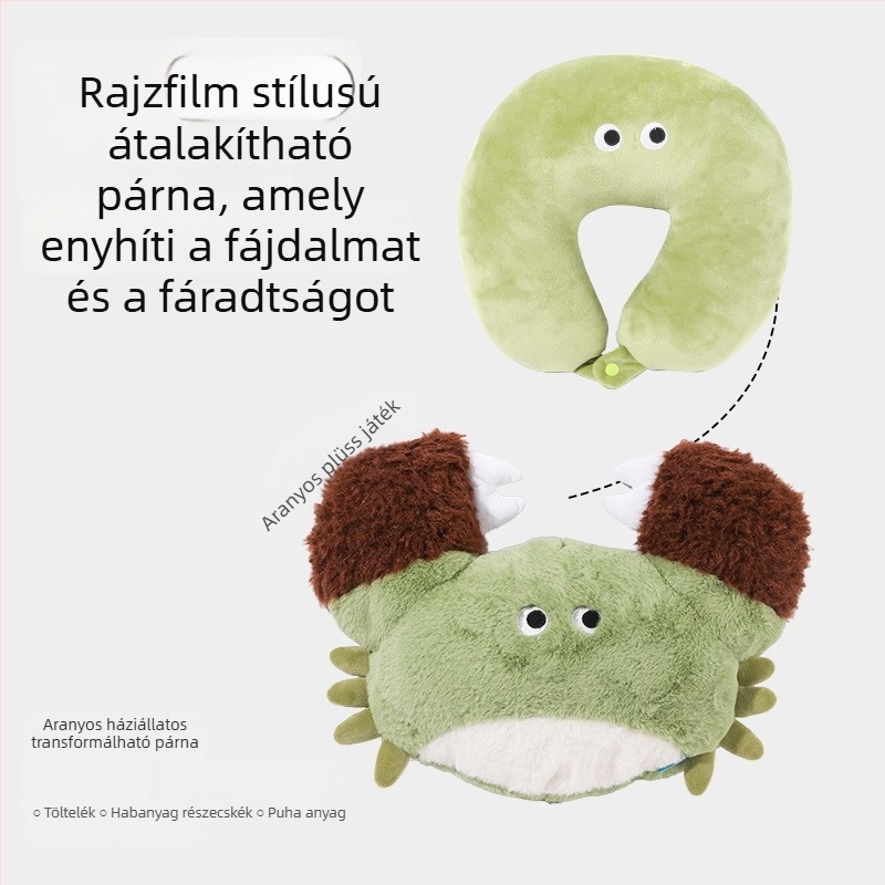 Rák mintázatú U-alakú nyakpárna, kétfunkciós kialakítás, hab részecske töltet, plüss anyag, rajzfilm stílus