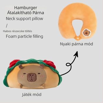 Capibara témájú U-alakú nyakpárna, kettős használatú párna irodai szundikáláshoz, töltet: habos szemcsék, anyag: spandex szuper puha, stílus: rajzfilm, logónyomtatás elérhető