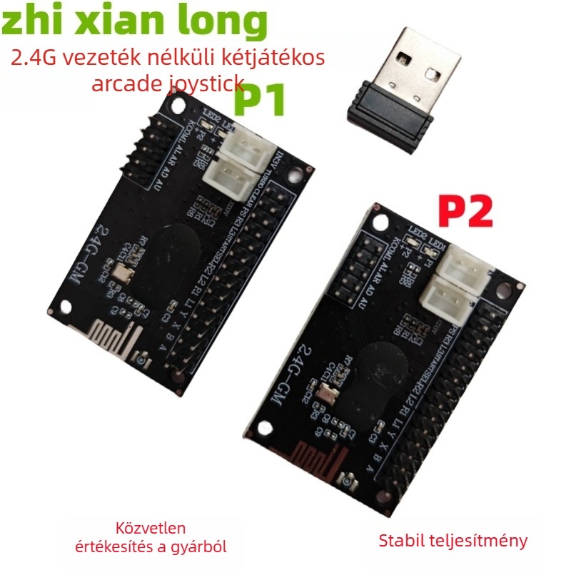 Arcade joystick PCB 2.4G vezeték nélküli, USB interfész, FR4 anyag, modell 2.4G-10, 2 játékos