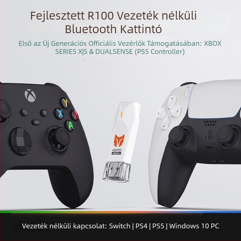 R100 Pro Vezeték nélküli Bluetooth kontrollerek átalakító Switch, PS5, PS4, Xbox, PC számára — USB interfész • ABS anyag • joystick kalibrálás • rezgés nélkül