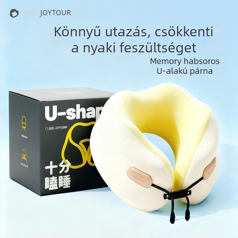 Memóriával töltött U- alakú nyakpárna – lassú visszaállás, könnyű, 0,5 kg alatt, levehető, mosható huzat, utazáshoz és irodába
