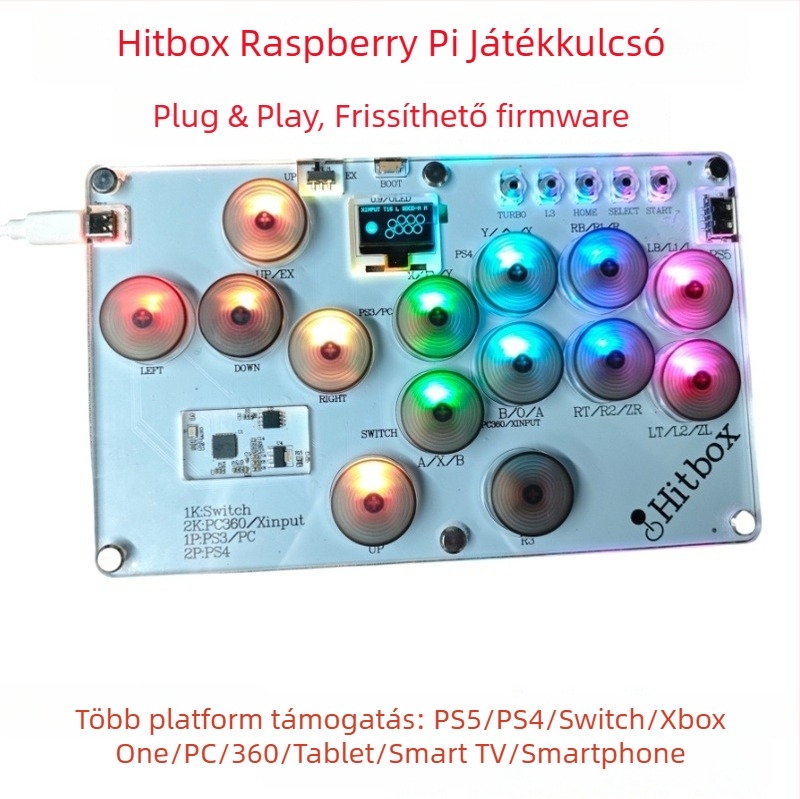 Hitbox-stílusú joystick, ultra-vékony arcade kontrollert akril házzal, kötött Type-C csatlakozás, rezgésmentes, 2 játékos kompatibilis, PC/Xbox/PS/Switch/Android