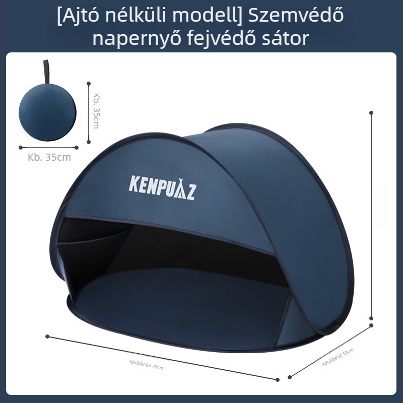 Hordozható tengerparti sátor - egyrétegű, gyors összeszerelés, napvédő és szélvédelmi funkciók; súly 0,2 kg; acélsodrony keret; vízálló 1000–1500 mm