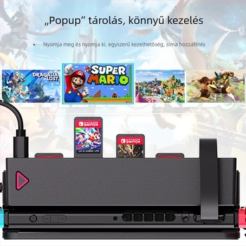 Nintendo Switch 1. generációs kartridges tároló tok 8 rekeszzel, USB-C töltőkábel