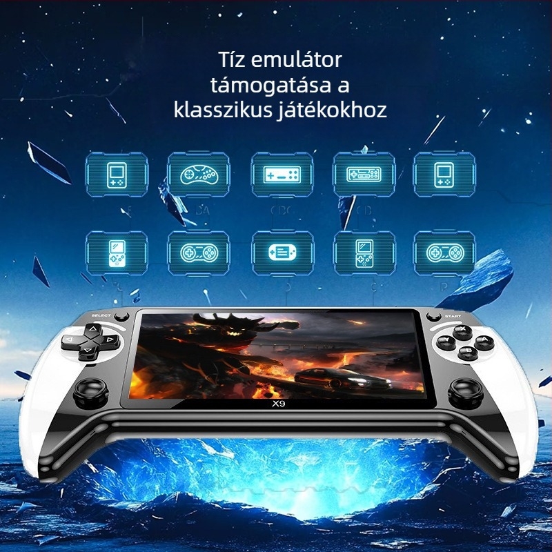 X9 hordozható játékkonzol 8 emulátorral, 64/128GB memória, vezeték nélküli kapcsolat, 3,5 mm-es audio jack, 720p kimenet