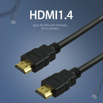 HDMI kábel 1.4, aranyozott csatlakozók, TV/monitorhoz, réz bevonatú acél vezető, hossz 1–30 m
