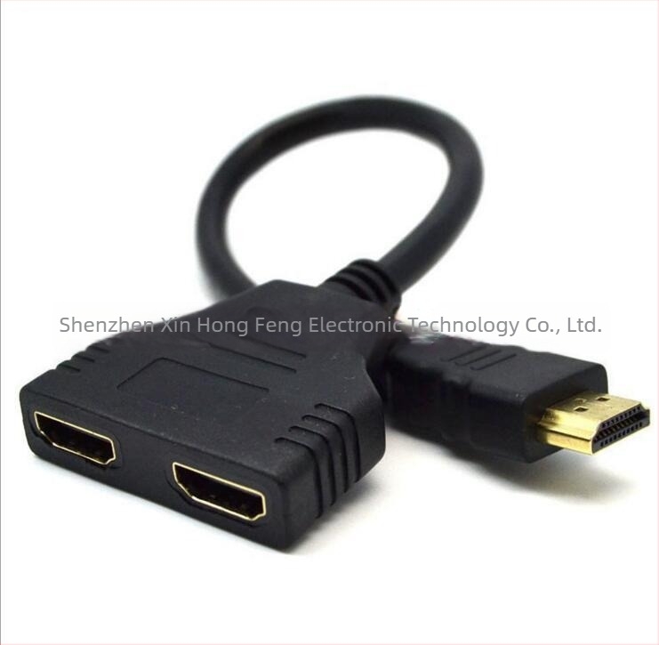 HDMI 1 bemenet 2 kimenet elosztó kábel, réz vezetőkkel, 0,3 m hosszú, injektált formájú adapterkábellel