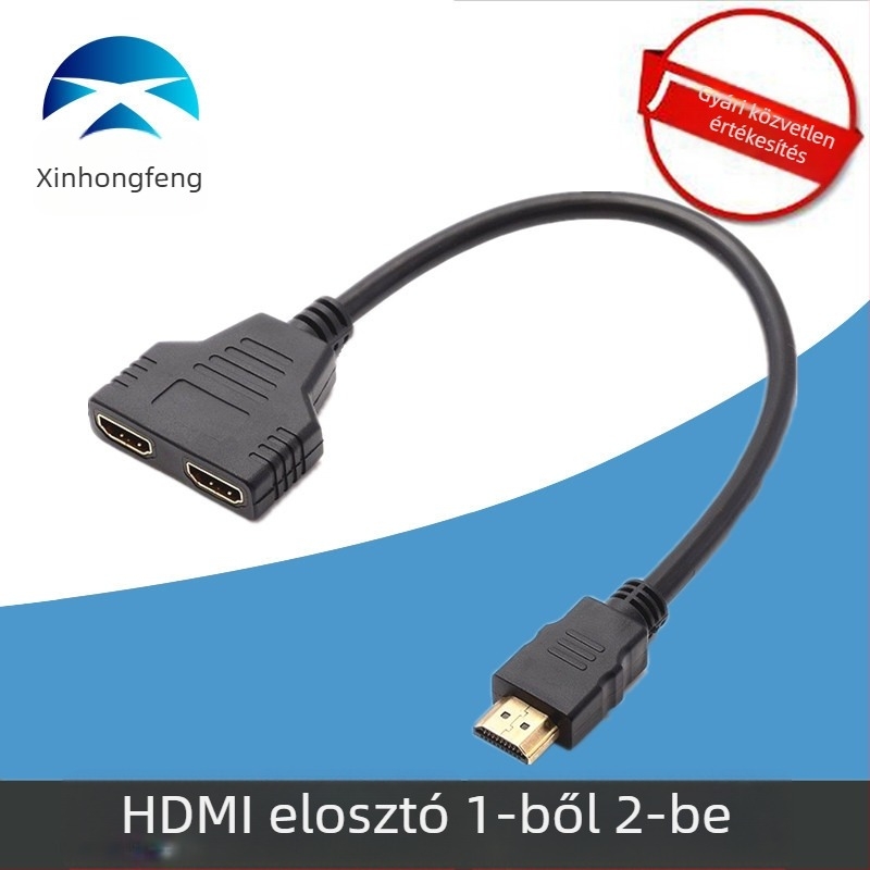 HDMI 1 bemenet 2 kimenet elosztó kábel, réz vezetőkkel, 0,3 m hosszú, injektált formájú adapterkábellel
