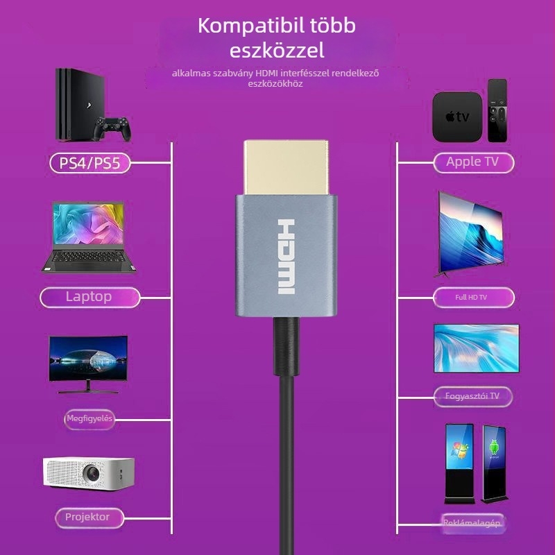 HDMI koaxiális kábel, 8K60 HDMI 2.1, 5 m, réz vezető 38 AWG, aranyozott, kapcsoló/elosztó
