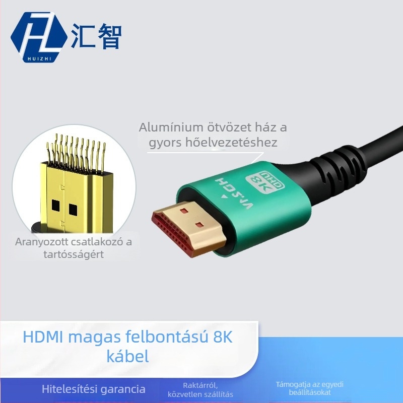 HDMI 2.1 8K-kábel, aranyozott ötvözet vezetővel, hosszméretek: 1,15 m / 2,3 m / 5,1 m / 15,2 m, támogatja az HDMI osztót/átvitelt
