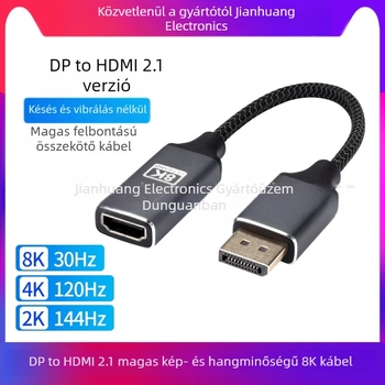 DP 1.4-től HDMI 2.1-ig adapter alumínium házban, 8K HDR-rel, DP/miniDP–HDMI átalakítás, támogatja a 4K120Hz és 2K144Hz