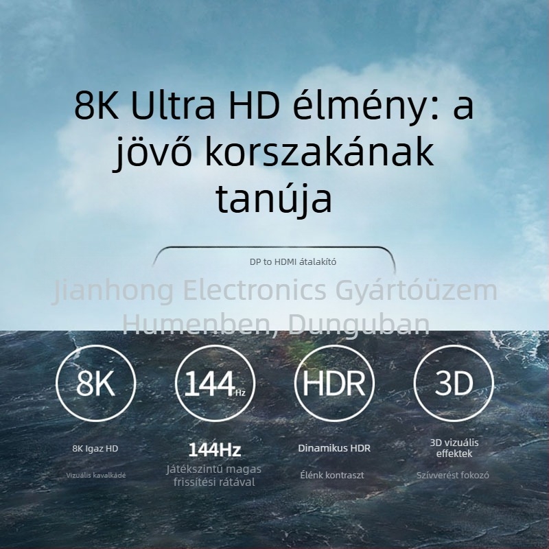 DP 1.4-től HDMI 2.1-ig adapter alumínium házban, 8K HDR-rel, DP/miniDP–HDMI átalakítás, támogatja a 4K120Hz és 2K144Hz