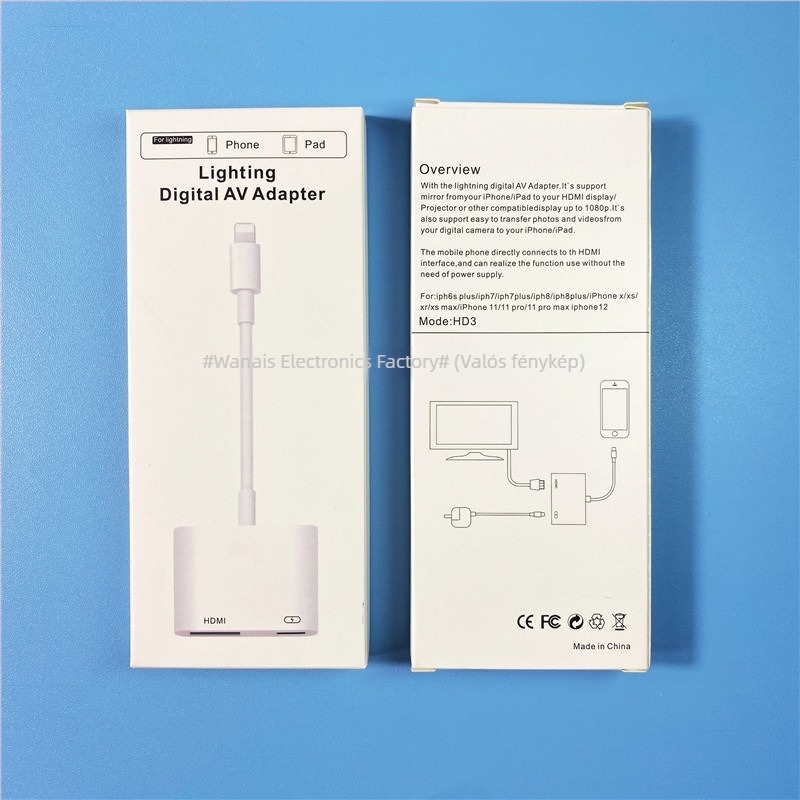 Apple Lightning HDMI konverter iPhone-hoz — Interfész: Apple HDMI-hez, ABS+TPE kábel, Súly körülbelül 0,04 kg, OEM kapható