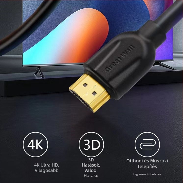HDMI 2.0 4K adatkábel, 3 m, réz vezető, aranyozott, számítógép monitorhoz, projektorhoz, 3D TV-hez