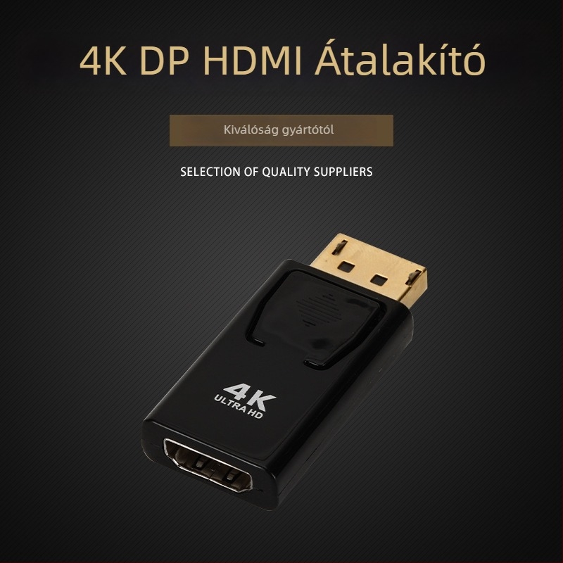 DP–HDMI adapter, HDMI női csatlakozó, 4K@30Hz, aranyozott réz vezető, többkimenetes osztó