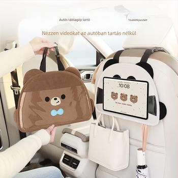 Hátsó ülésre tervezett multifunkcionális iPad/tablet tartó, állítható zsebbel, érintőképernyő‑támogatás és autótelefon‑tartó
