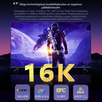 DP–DP kábel 2.1 verzió, 16K60Hz gaming HD videó, 8K120Hz/4K240Hz magas frissítési frekvencia, DP1.4/1.2 kompatibilis, 3 m