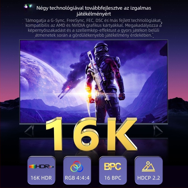 DP–DP kábel 2.1 verzió, 16K60Hz gaming HD videó, 8K120Hz/4K240Hz magas frissítési frekvencia, DP1.4/1.2 kompatibilis, 3 m