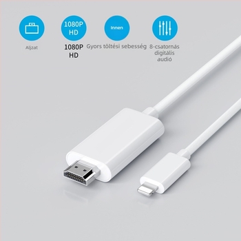 Lightning–HDMI hosszabbító kábel Apple eszközökhöz, ABS ház, 50 g