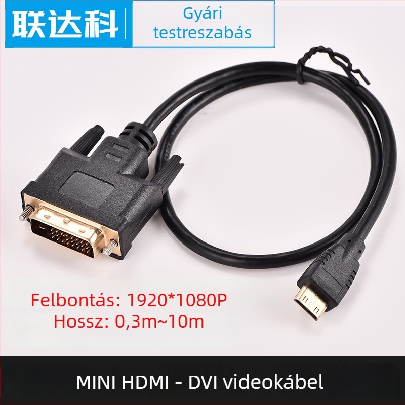 Mini HDMI-DVI kábel DSLR fényképezőgéphez, 1 m, aranyozott, HDMI-DVI videó kábel