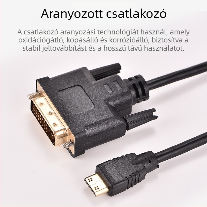 Mini HDMI-DVI kábel DSLR fényképezőgéphez, 1 m, aranyozott, HDMI-DVI videó kábel