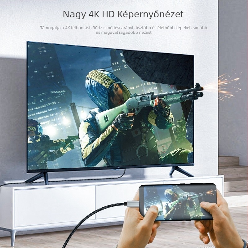 Type-C to HDMI kijelzőkábel telefonról TV-re, rézvezető, nikkel bevonat, HDMI kimenet