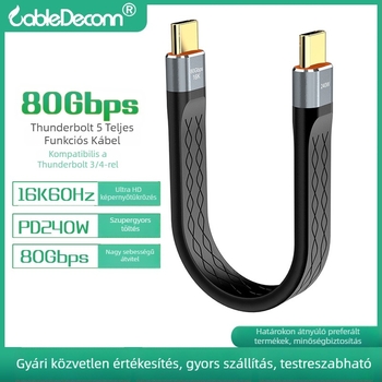 Thunderbolt 5 Type-C adatkábel, 80Gbps átviteli sebesség, PD 240W gyors töltés, 16K60Hz videó kimenet