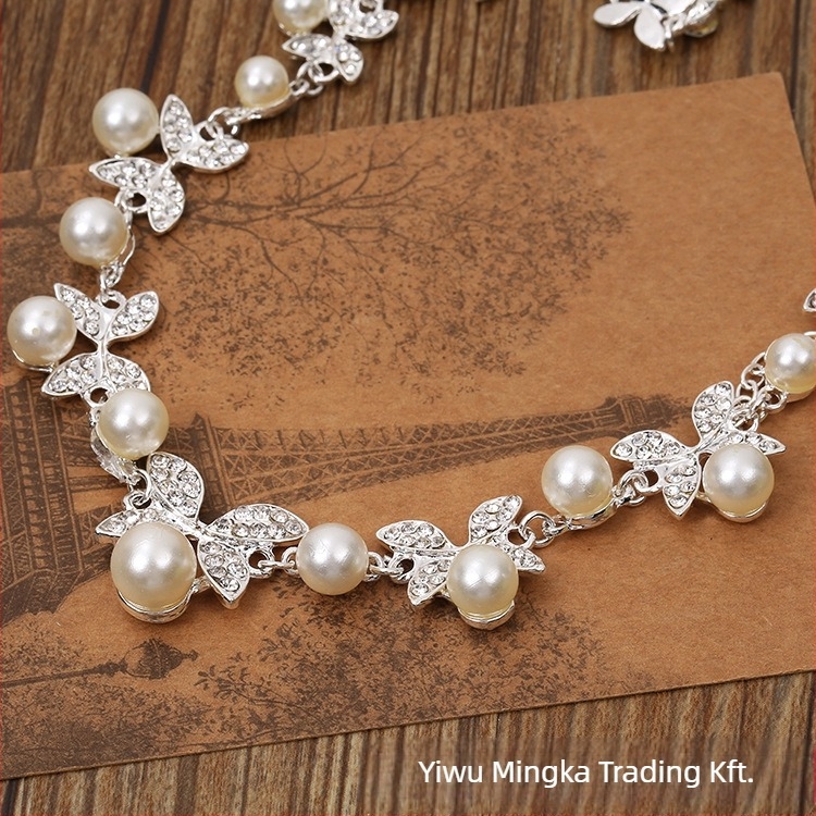 Két darabos esküvői ékszer-készlet: pillangó motívumú nyaklánc és fülbevaló, ötvözet, bambusz lánc, női stílus, új kínai stílus