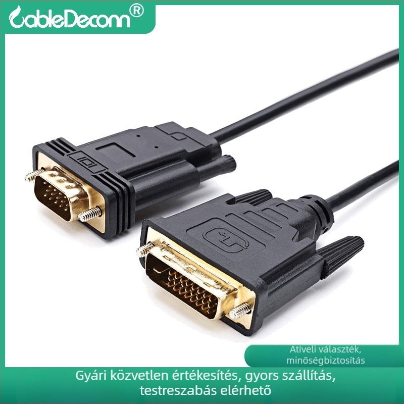 DVI-I 24+1 a VGA-hoz aktív adapterkábellel, férfi–férfi, IC-vel, 2 m hosszú, PC-hez
