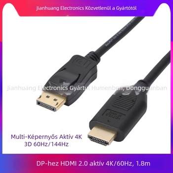 DP1.2–HDMI 2.0 aktív adapterkábel, 1,8 m, HDMI interfész, réz vezető, PVC burkolat
