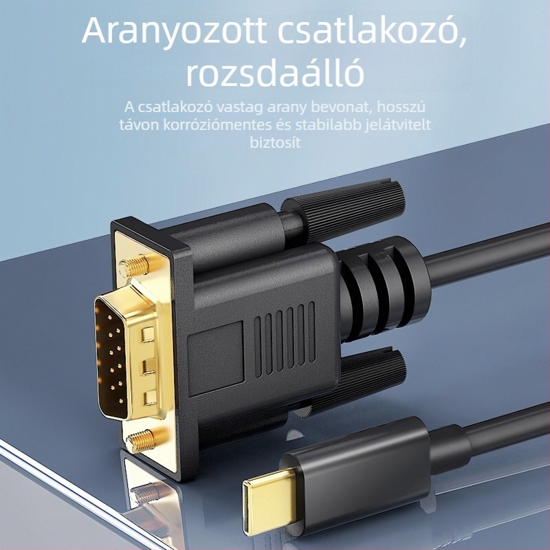 Type-C to VGA adapter kábel, CS5260 chip, VGA interfész, 1080P támogatás, laptopokhoz/monitorokhoz