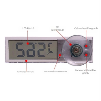 Digitális higrométer autóhoz, ABS anyag, vákuumos csésze rögzítés, modellek K03/K06