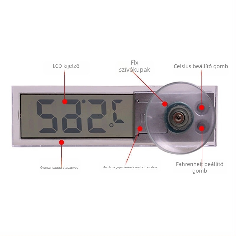Digitális higrométer autóhoz, ABS anyag, vákuumos csésze rögzítés, modellek K03/K06