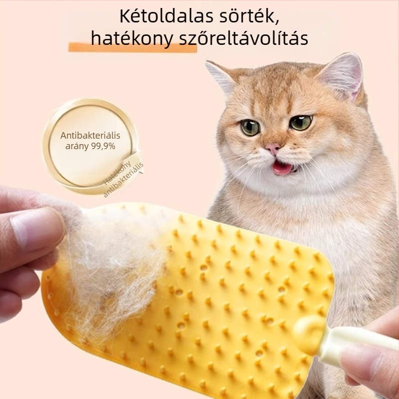 Kétoldalas puha macskaápoló kefe, masszírozó sörtékkel a laza szőr eltávolításához